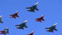 Russian aircraft and troops gear up for this year's Victory Day parade.   More than 70 aircraft and helicopters take part in rehearsals at the Alabino training