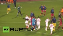 Pelea masiva entre futbolistas de Serbia y Albania, desatada por un dron