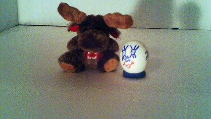 101. Egghead meets his new friend the Great Canadian moose. Red Deer Alberta Canada.