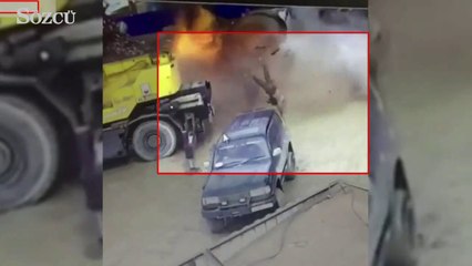 Video herunterladen: Yakıt tankı bomba gibi patladı