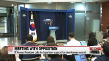 S. Korean President calls for bipartisan support for inter-Korea summit