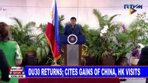 President #Duterte returns; Cites gains of China, HK visits