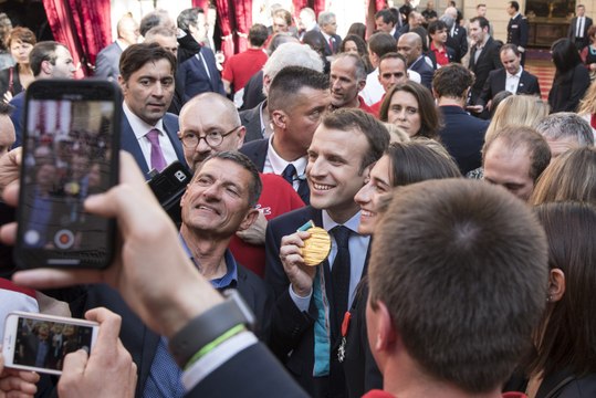 Réception des sportifs des Jeux Olympiques et Paralympiques de Pyeongchang par Emmanuel Macron
