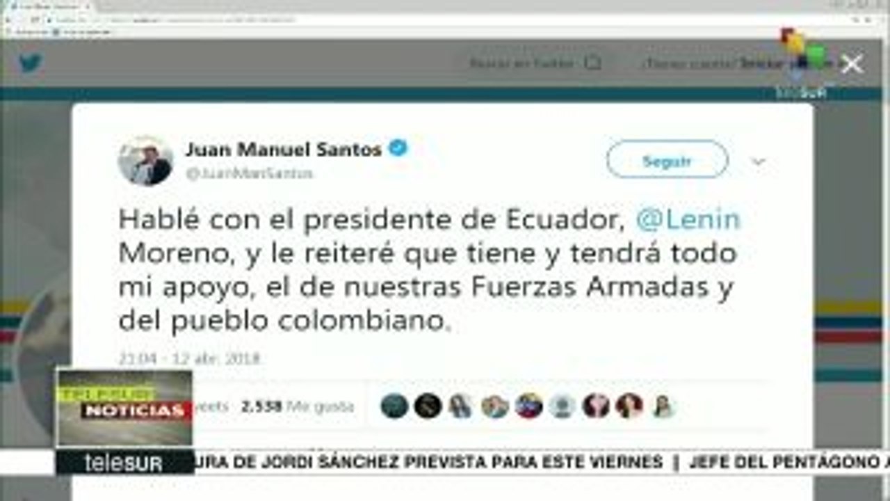 Santos reitera su apoyo y el de las Fuerzas Armadas a Ecuador
