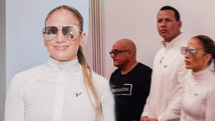 Jennifer Lopez and Alex Rodriguez are simpatico in matching white athletic tops in Miami.