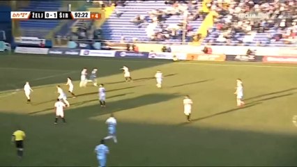 Goalkeeper Vedran Kjosevski scores from his own half