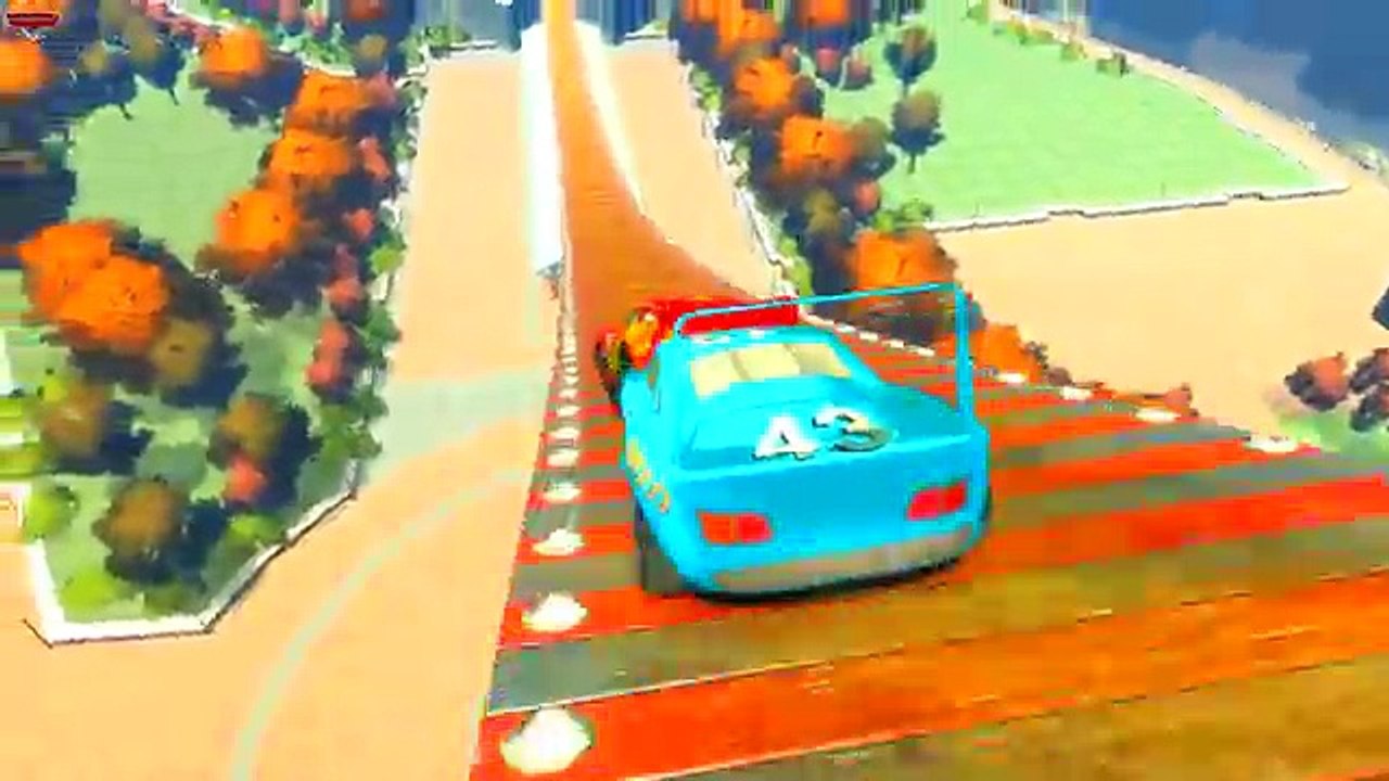 Dinoco King 43 and McQueen cars jumping Happiness Ramp v2