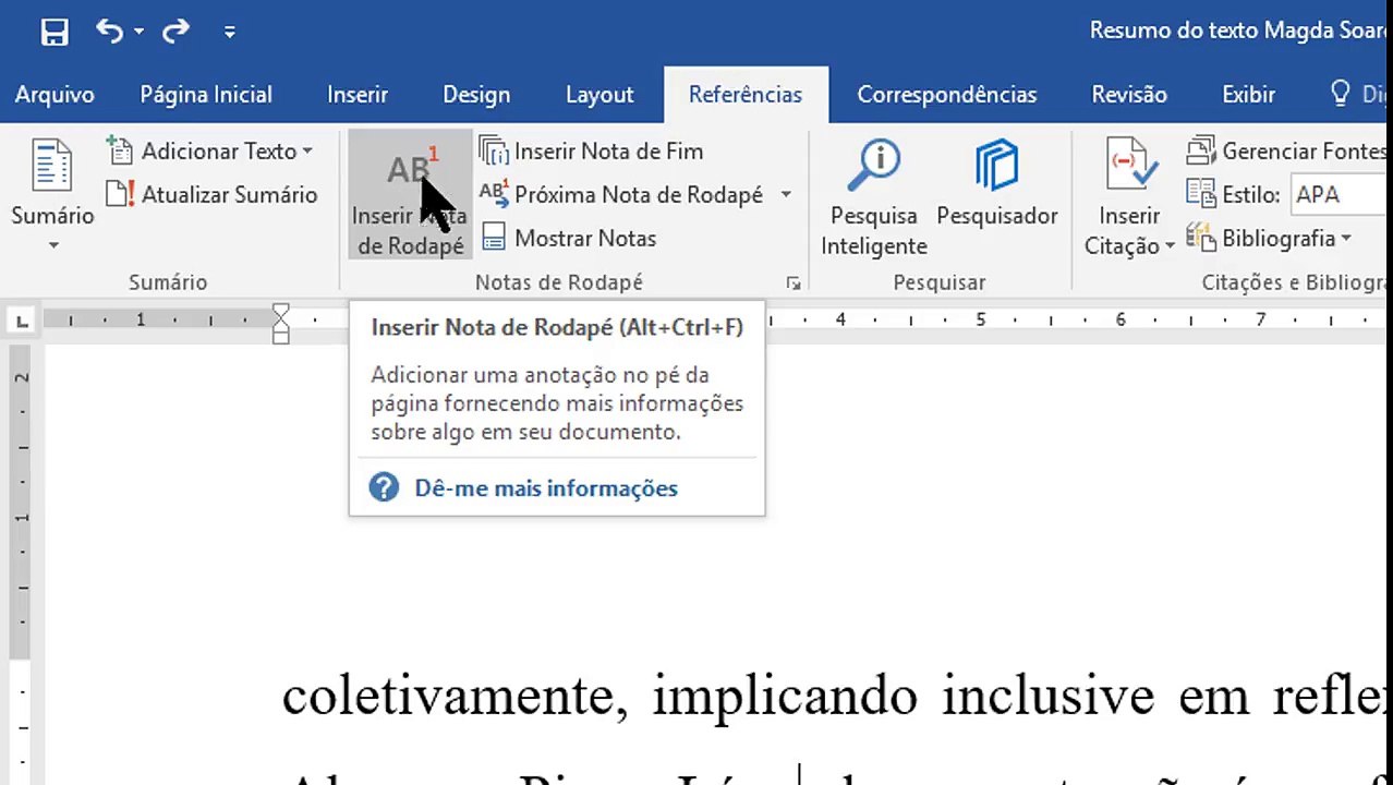 Como inserir nota de referência no rodapé do Word (de acordo com as ...
