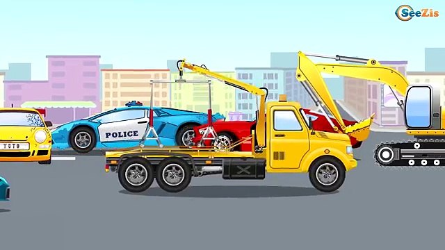 Voiture de police pour enfants - Dessin animé voiture - Camions et Voitures