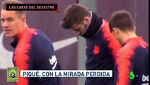 Caras largas de Leo Messi y Piqué en el primer entrenamiento tras la debacle del Barça en Roma