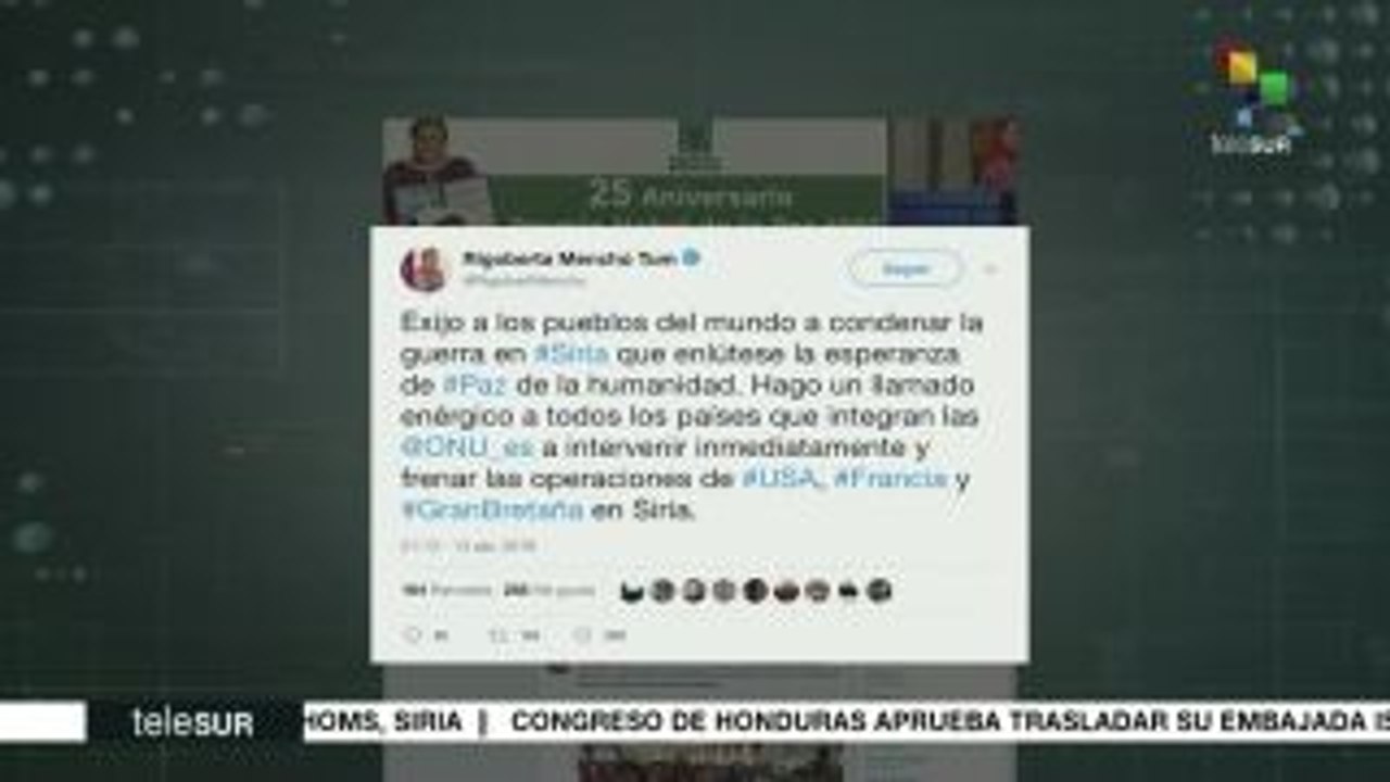 Rigoberta Menchú pide a la ONU frenar los ataques contra Siria