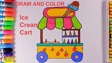 Drawing and Colouring Ice Cream Cart by Water Colors | Learning Colors Draw For Kids