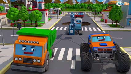 Blue Tractor working on the road - 3D Animation Cartoon Cars & Trucks Stories