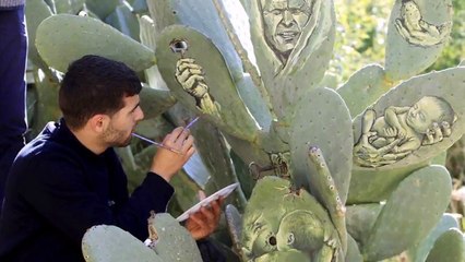 Filistinli ressam Yaseen "direniş"in resmini kaktüslere çiziyor