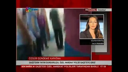 Özgür Gündem’e baskın sırasındaki muhabirin çığlığı İMC TV ekranında