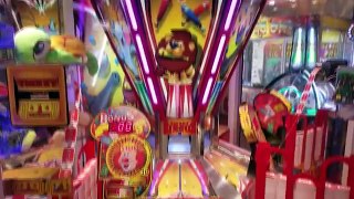 Part 1 of 2 | $40 Coin Pusher Challenge! | Ticket Circus at Six Flags Arcade | Bonus Jackpot Wins!