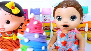 Baby Alive Minha Boneca e Magali Tomando SORVETE HELLO KITTY de Massinha de Modelar Play-Doh!!!