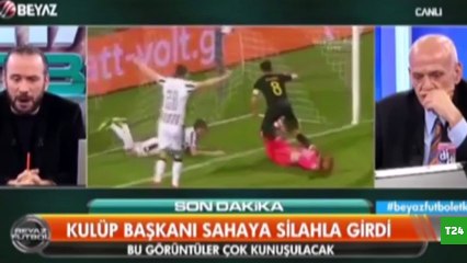 Gol iptal edilince, kulüp başkanı belinde silahla sahaya girdi