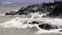 High winds create 'exploding' 50ft waves on Lake Superior