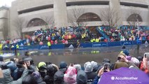 Runners battle wet and cold conditions at Boston Marathon
