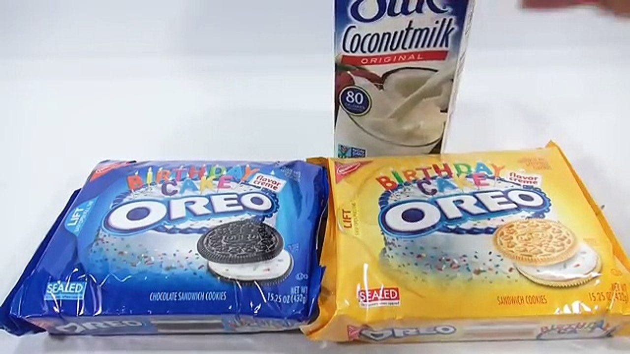 Oreo Birthday Cake Chocolate & Vanilla Cookie Sandwiches With Silk Coconut Milk!