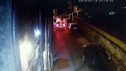 Köpeklerden kaçmak için arabaların üzerine çıkan vatandaşlar kamerada