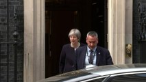 Theresa May leaves Downing Street following Windrush meeting