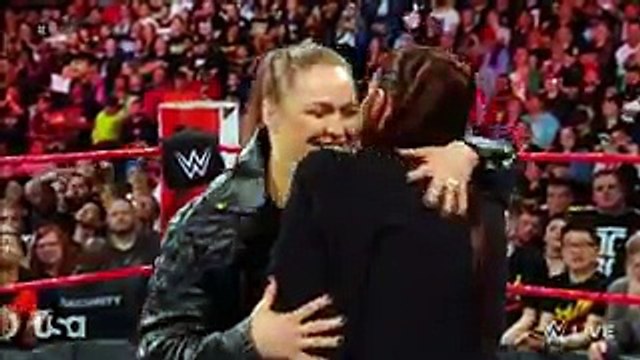 ROUSEY PUTS SUBMISSION HOLD ON STEPHANIE. The night after WrestleMania, Ronda Rousey appears to make amends with Stephanie McMahon, but instead Ronda puts her in a submission hold.