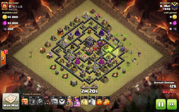 Clash of Clans max TH9 vs TH9 Clan War 3 Star Attack Strategy Golem, Wizard, Hog Rider