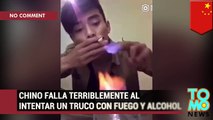 Hombre en China queda envuelto en llamas al intentar hacer un truco con su bebida alcohólica