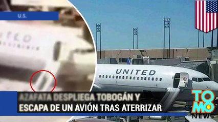 Azafata despliega el tobogán de emergencia y huye del avión tras aterrizar en Houston