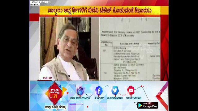 S.M Krishna Recommended With B.S Yeddyurappa To Give tickets For His Supporters