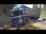 Trucks Crossing on Difficult  Bridge and Dangerous Muddy Roads