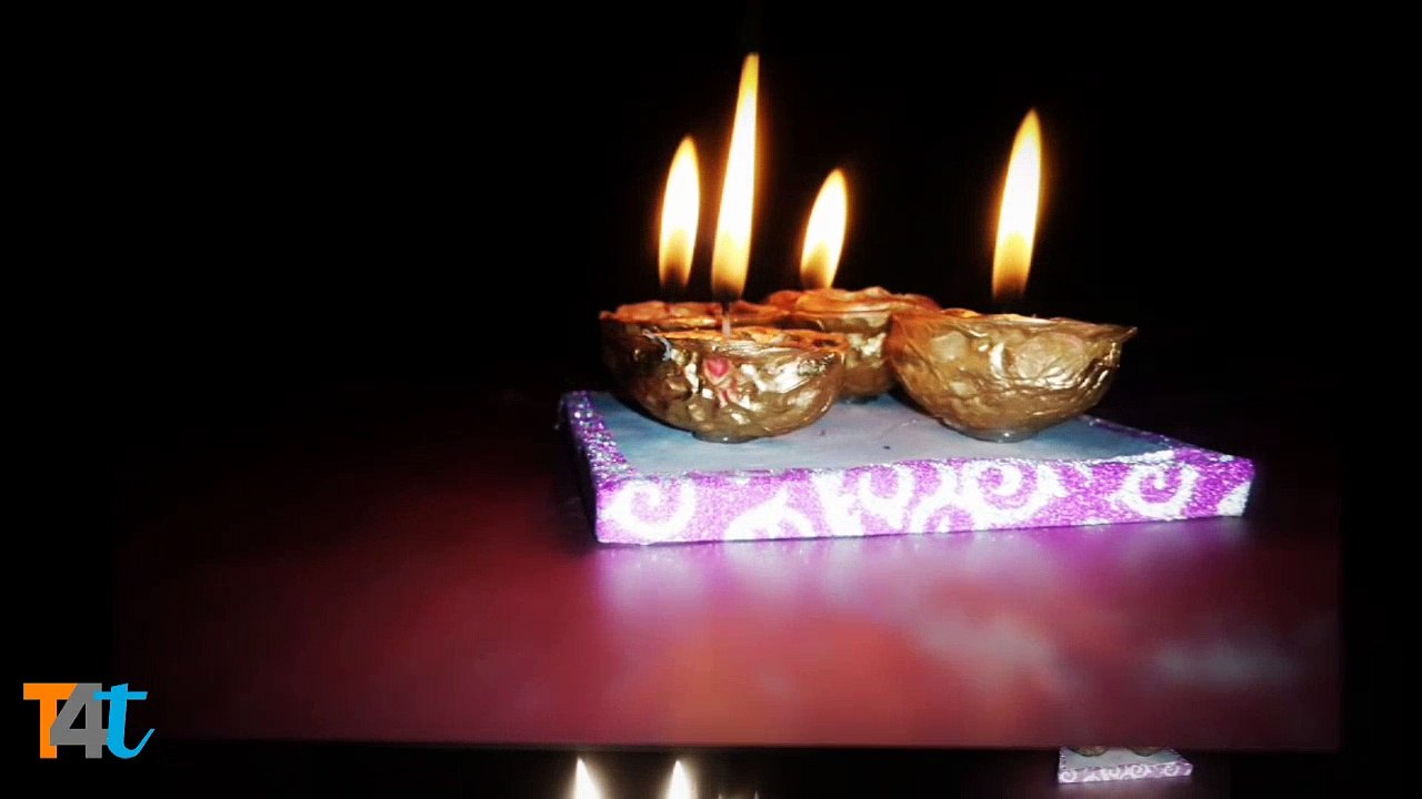 walnut shell craft - deya with shells - How to make diya - how to make oil lamp for festival - Deya lamp - DIY SHELLS CRAFT