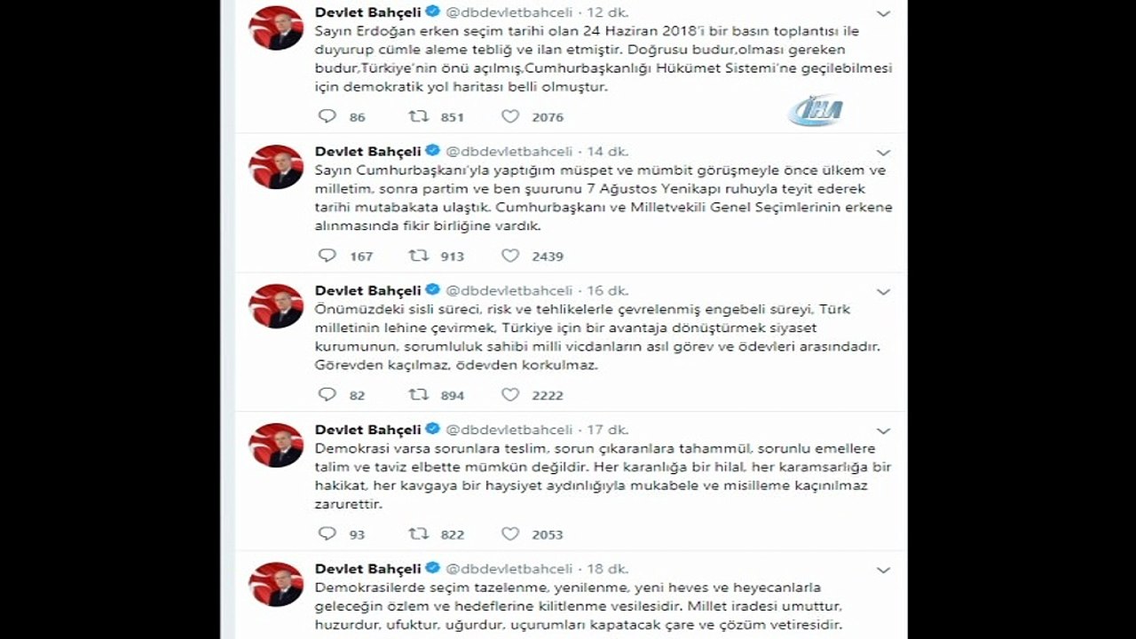 MHP Genel Başkanı Bahçeli:   'Türkiye’nin iç ve dış odaklı pek çok meselesi, üstesinden gelinmesi şart olan pek çok meşguliyeti vardır. Bunun için sandığa müracaat, millet iradesini harekete geçirmek büyük bir mecburiyettir. Yapılan, yapılma