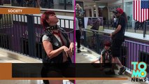 Foto de una mujer atada y actuando como perro en un centro comercial genera controversia