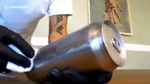 Watch a man create beautiful sculptures out of aluminum cans with his thumbs