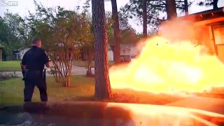House Explodes Right in Front of Police's Faces as They Respond to a Vehicle Accident