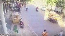 Miraculous escape for pedestrian as SUV collides head-on with tuk-tuk