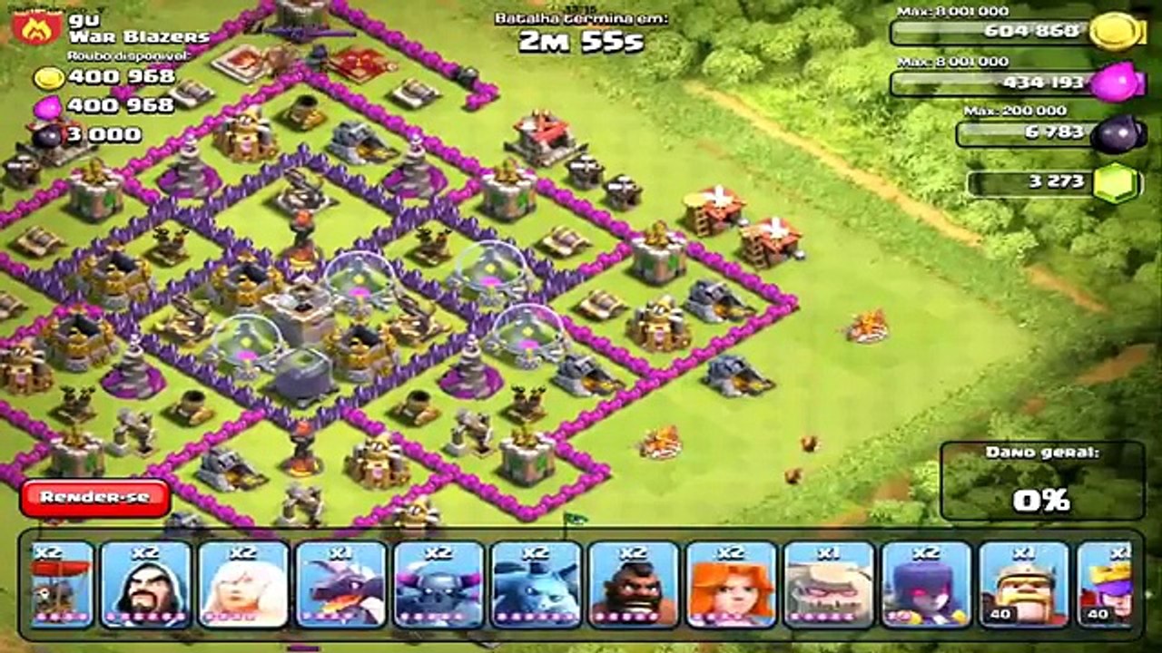 Clash of Clans - Ataque com todas as Tropas e Feitiços - Ataques Bizarros ( All tropps attack ! )