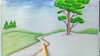 How to draw scenery of flower garden step by step (very easy)