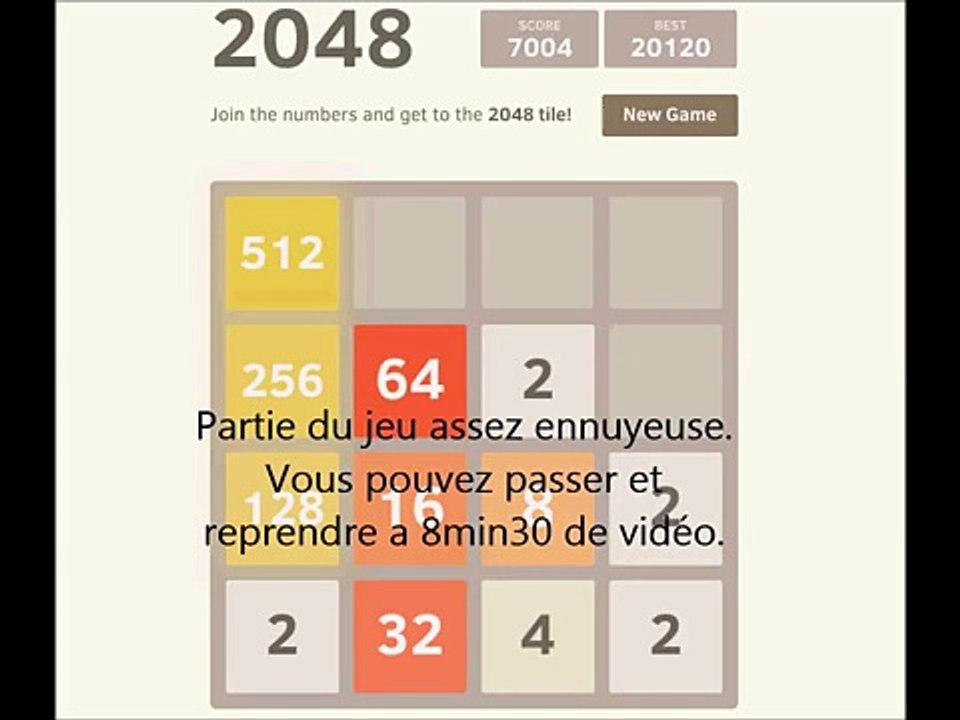 Finir 2048 en 3 étapes et 10 minutes