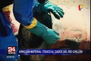 Pobladores retiran galones con material tóxico arrojados al río Chillón