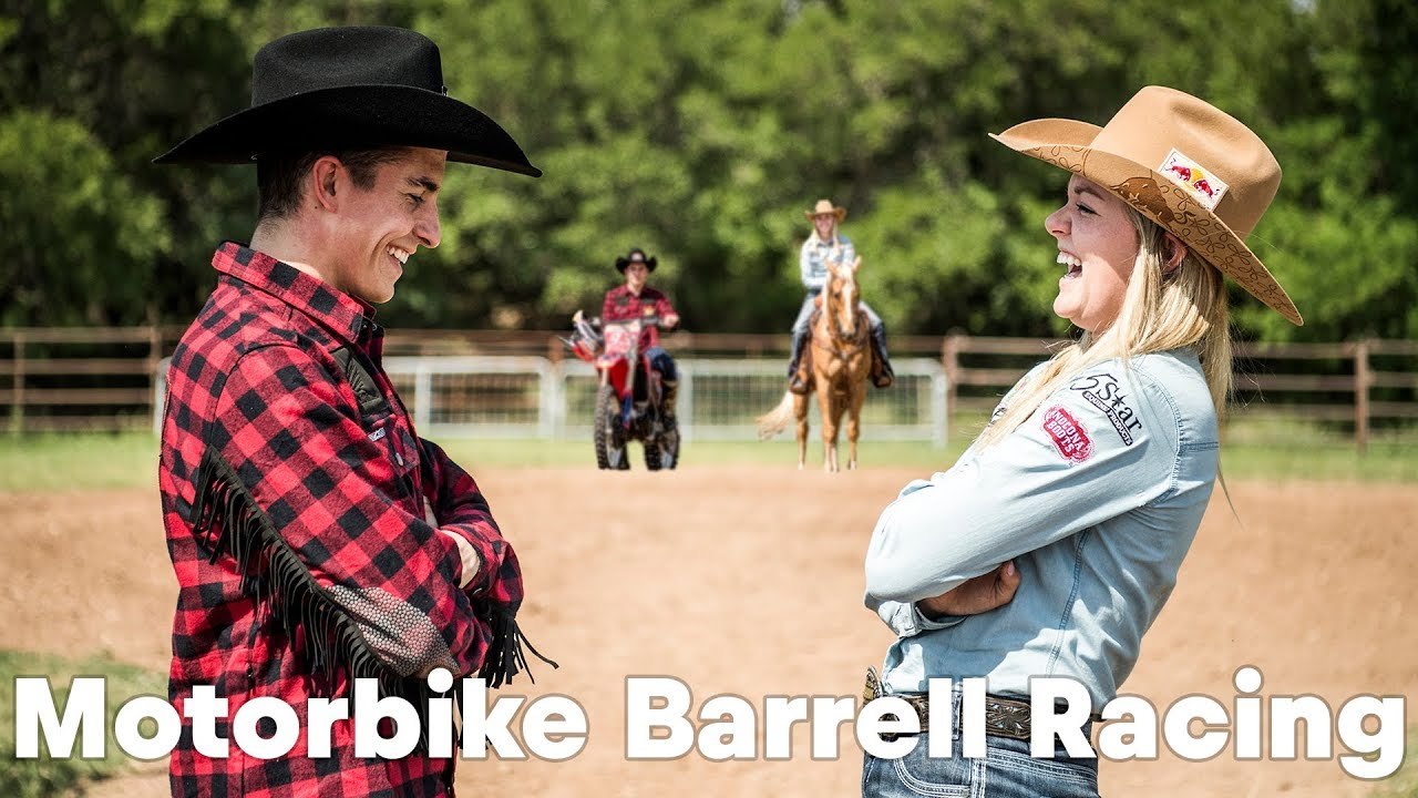 HORSEPOWER SHOWDOWN: Marc Marquez barrel racing against Jackie Ganter