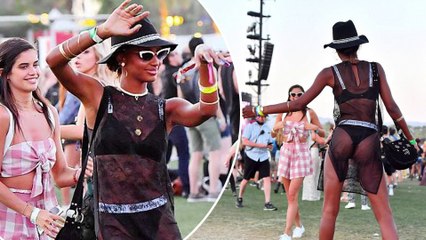 Jasmine Tookes puts perky behind on display during dance break at Coachella with Sara Sampaio