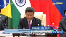 Presidente chino Xi Jinping pronuncia discurso de apertura de la reunión informal del BRICS