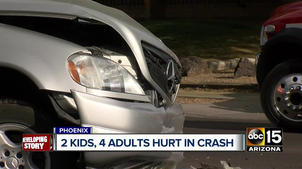 Two children and four adults hurt in central Phoenix crash