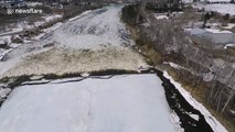 Drone footage shows ice breakup in Maine's Aroostook river