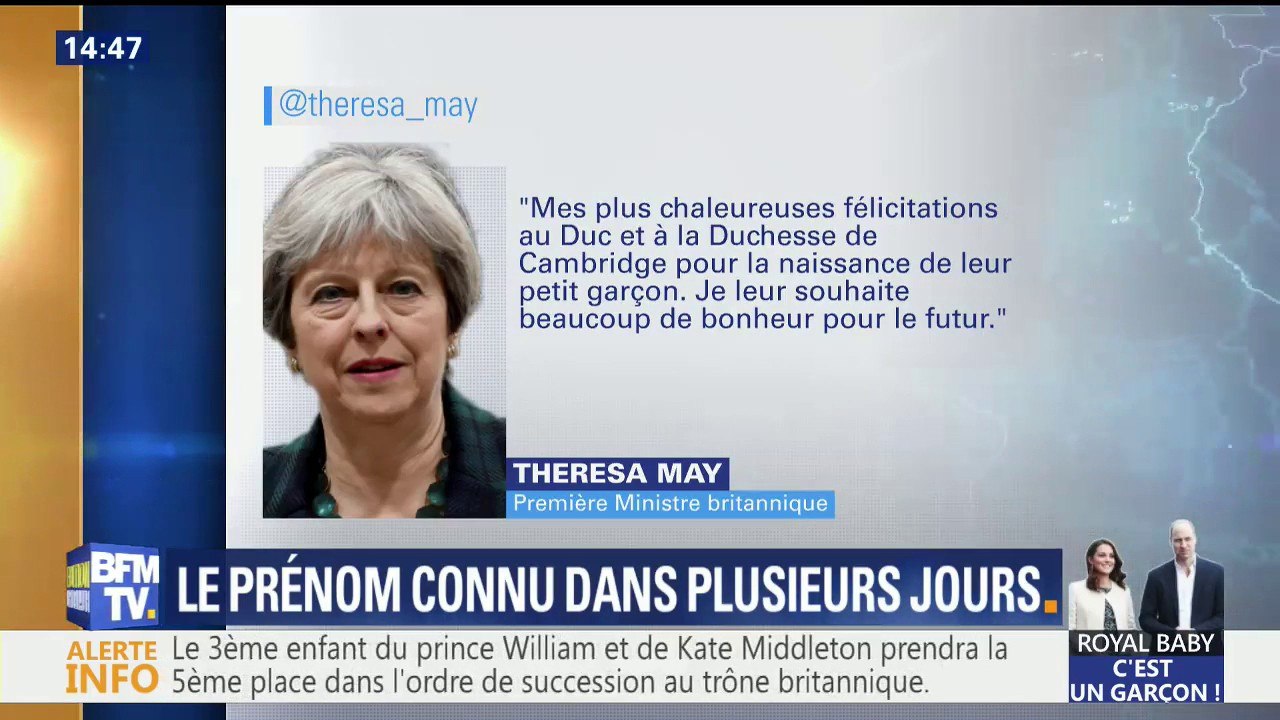 Royal baby: Theresa May adresse ses félicitations au Duc et à la Duchesse de Cambridge