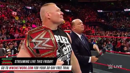 Télécharger la video: Roman Reigns and Brock Lesnar meet before the Greatest Royal Rumble event_ Raw, April 23, 2018